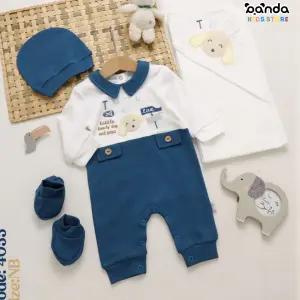 طقم مواليد مستشفى وسبوع قطن ٤ قطع اقتصادي ، كوفرتة وسلوبيت وطاقية وجوانتي ، شيك بيبي ، كلب