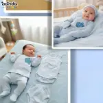 طقم مواليد قطن ١٠ قطع ، مستشفى وسبوع علبة من شيك بيبي ، منقط تاج مطرز ، هدية