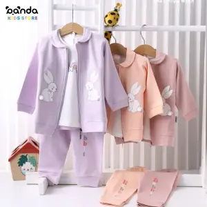 ترنج 3 قطع قطن بيتي بناتي ، ارنبين ذيل فرو بارز asael