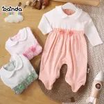 سلوبيت قطن بناتي نص ابيض نص ملون ، وردة بارزة شيك بيبي