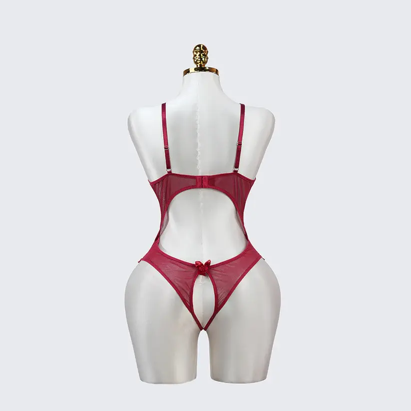 Floral Lace Embroidered Open Crotch Bodysuit