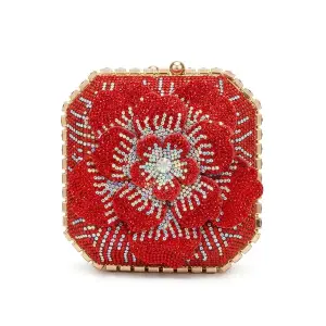 Camellia Floral Crystal-Embellished Evening Bag VS-63
