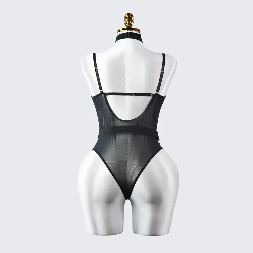 Lace See-Through Metal Chain Bodysuit