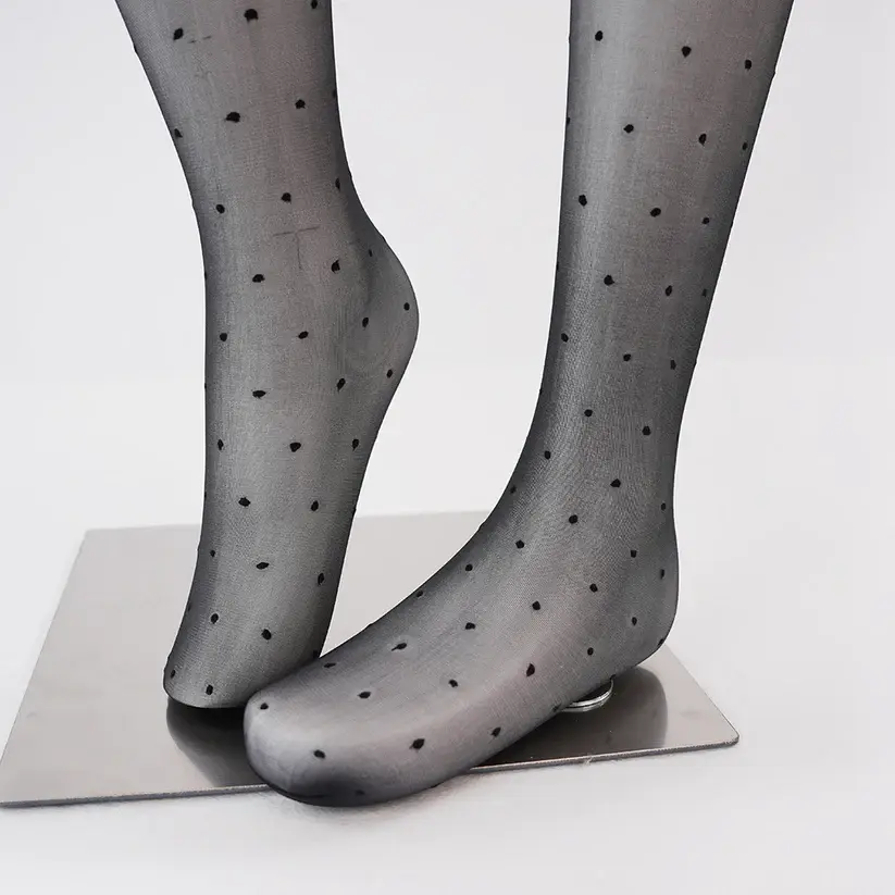 Sexy Crotchless Pantyhose Ultra-Thin 0D Polka Dot High Waist Shiny Black