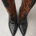 EMBROIDERED COWBOY HEEL BLACK-TAN WOMEN'S BOOTS