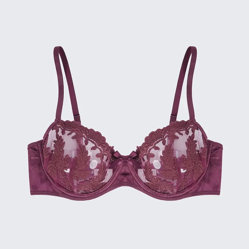 Sexy Mesh Embroidered See-Through Bra Thong Lingerie Set