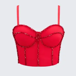 Boned Corset Outerwear Rhinestone Bead Spaghetti Strap