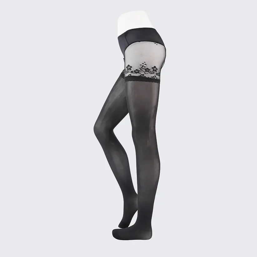 High Waist Lace Pantyhose Seamless Glossy 5D Ultra-Thin Crotchless Lingerie
