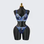 Blue Floral Lace Embroidered See-through Bra