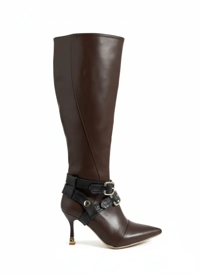 Boots with Decorative Ankle Straps Elegant Knee-High R-60