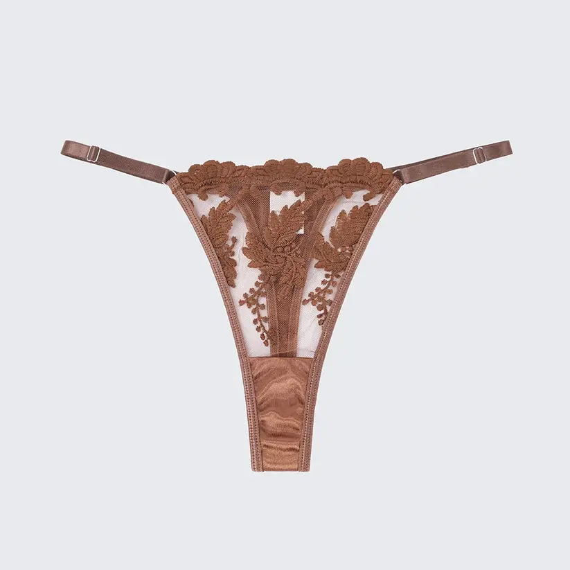 Sexy Mesh Embroidered See-Through Bra Thong Lingerie Set