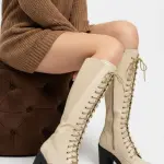 Long Neck Lace-Up Leather Boot B-66
