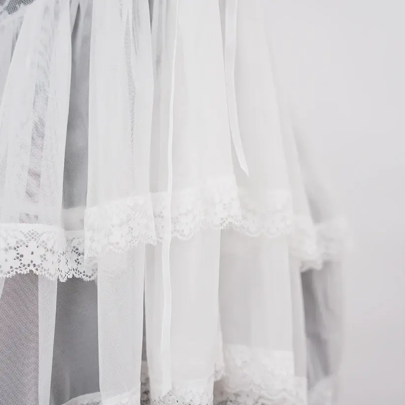 Lace Embroidery Deep V See-Through Babydoll Skirt