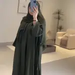ELEGANT OLIVE ABAYA - FLOWING LOOSE FIT