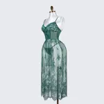 Green Lace Embroidery Negligee Dress