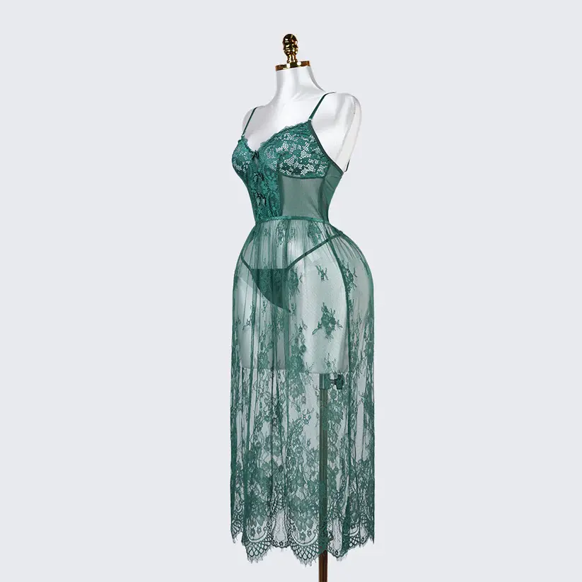Green Lace Embroidery Negligee Dress