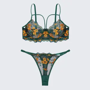 Floral Embroidery Pure & Seductive Bra Thong Lingerie Set