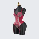 Lace Floral Embroidered Bodysuit Gloves Set