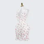Deep V Rose Print Chemise Spaghetti Strap Slip Dress