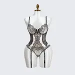 Lace Floral Embroidered Bodysuit Gloves Set