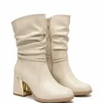 Boot with Geometric Heel and Ruched Design B-62