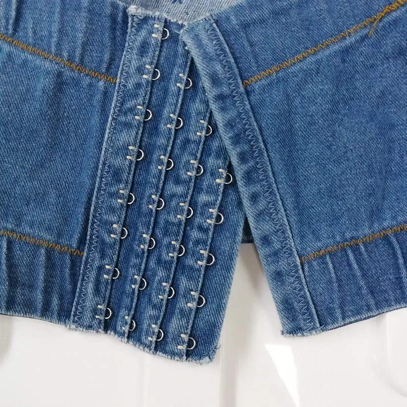 Rhinestone Denim Corset Top Underwire Bustier Spaghetti Strap Crop Top