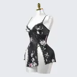 Black Lace Embroidery Seduction High Slit Suspender Panty Set