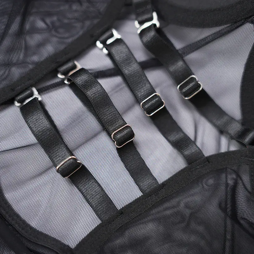 Black Sheer Mesh Bodysuit Dress Set