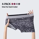 Men's Leopard Print Boxer Briefs Low Rise Mulberry Silk Crotch Pack of 4