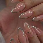 10pcs long almond-shaped silver 3D gel nails