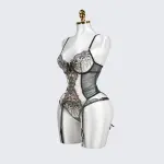 Lace Floral Embroidered Bodysuit Gloves Set