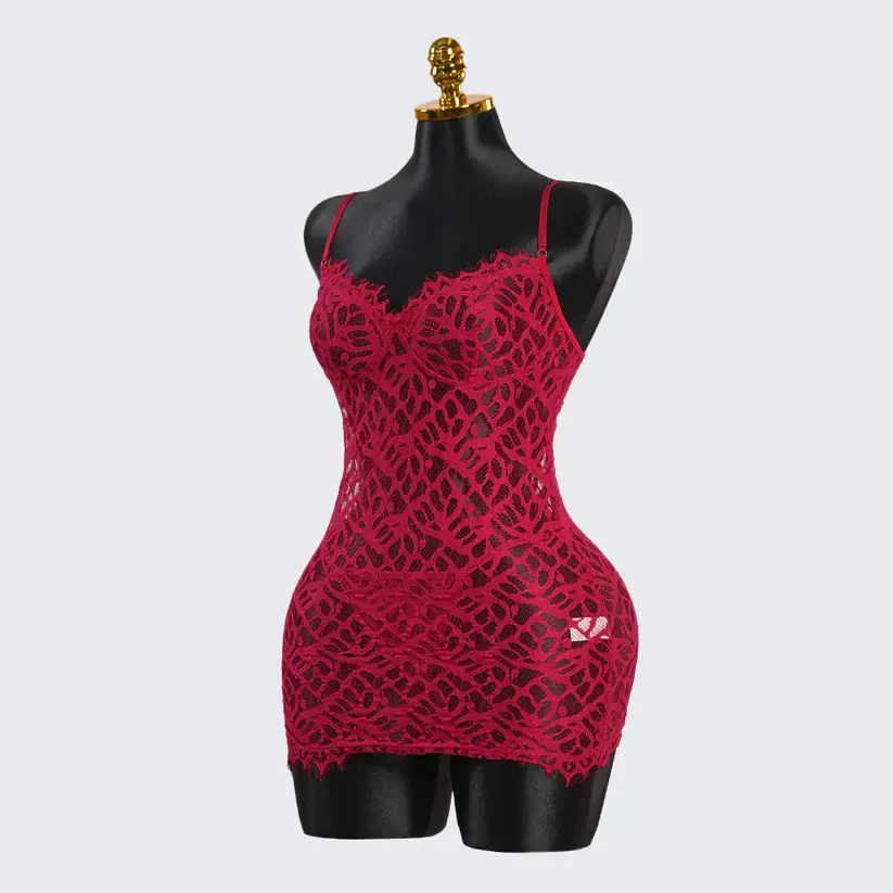 Crimson Enchantment Red Lace Nightdress