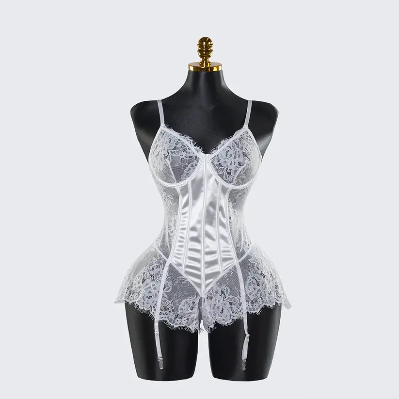 White Lace Embroidery See-Through Hollow Sexy Corset Tops