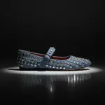 Crystal Studded Denim Mary Jane Flats