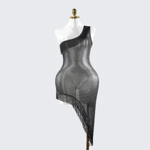 Sparkly Elegant Fringe Mesh Ruffled Sheer Nightwear Dress Lingerie