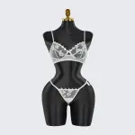 Sexy White Lace Embroidered Lingerie Sheer Bra Panties Set