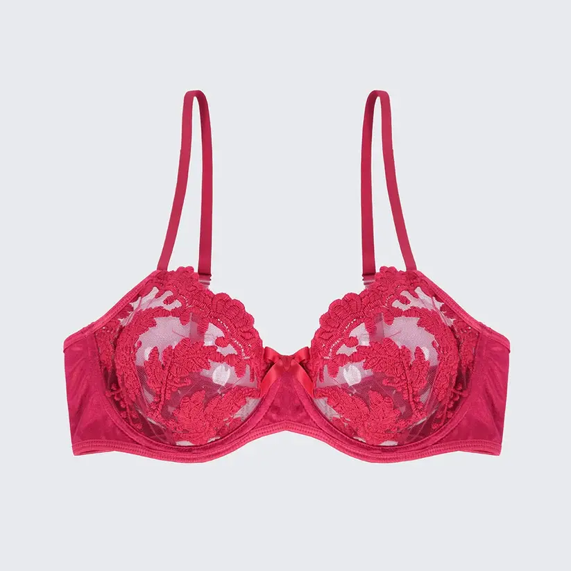 Sexy Mesh Embroidered See-Through Bra Thong Lingerie Set