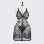 Plus Size Heart Pattern Mesh Lace Lingerie Set