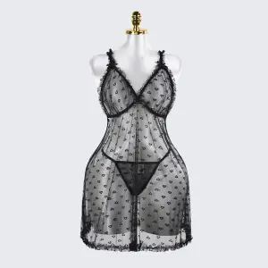 Plus Size Heart Pattern Mesh Lace Lingerie Set