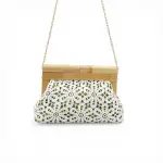 Floral Embroidered Clutch with Natural Wooden Frame VS-54