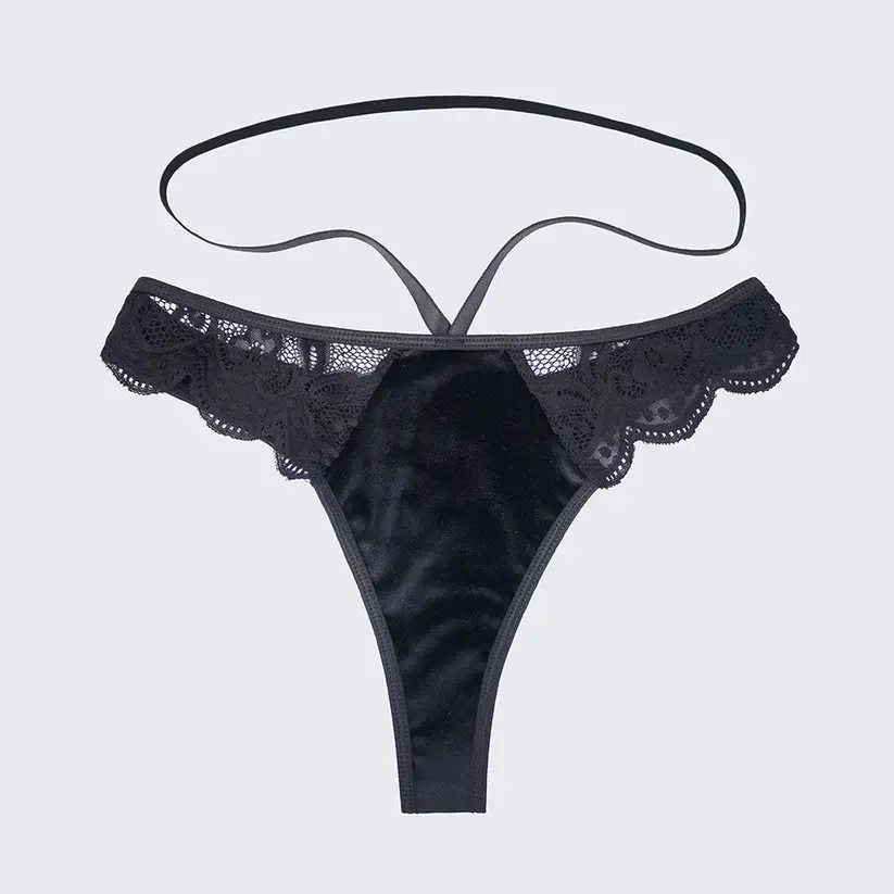 Velvet Lace Trim Sexy Plush See Through Push Up Bra Panty Set