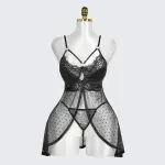 Black Polka Dot Mesh Gauze Top Panty Set