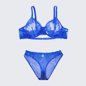Sexy Sheer Lace Embroidered See Through Bra Panty Set