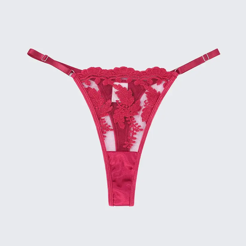 Sexy Mesh Embroidered See-Through Bra Thong Lingerie Set