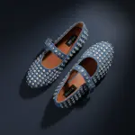 Crystal Studded Denim Mary Jane Flats