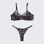 Sheer Lace Leopard Push Up Bra Panty Set
