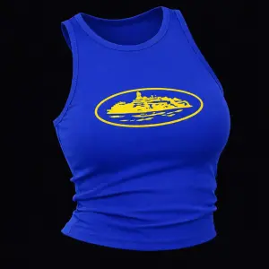 Blue in yellow cortiez top