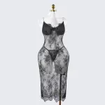 Lace Embroidery See-Through Bridal Lingerie Dress