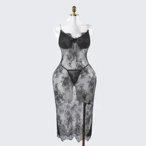 Lace Embroidery See-Through Bridal Lingerie Dress