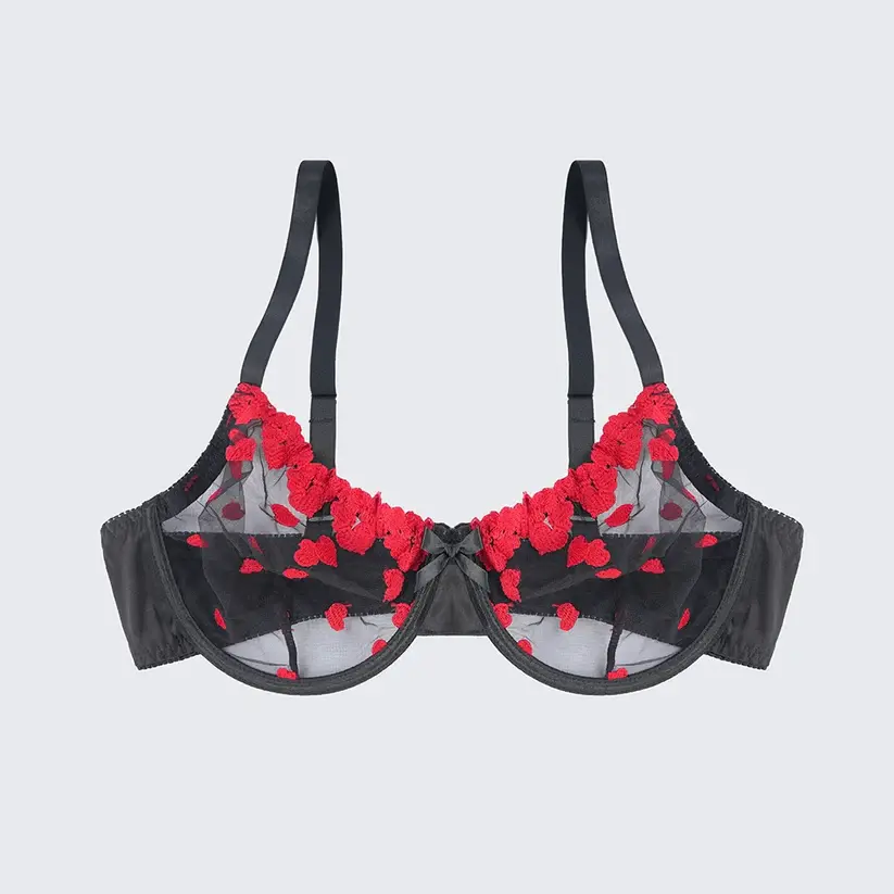 Sexy Heart Print Lace Cutout Three-Piece Lingerie Set